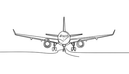 Continuous line drawing of an airplane on a runway
