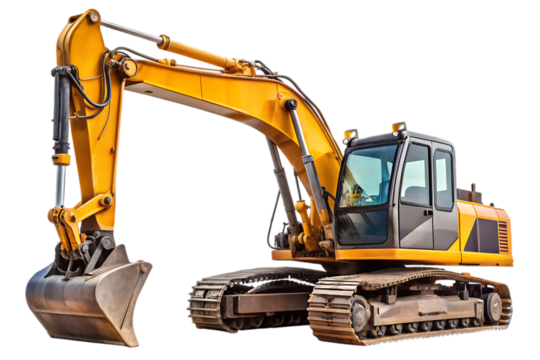 Excavator Heavy Construction Machinery Shoveling Machine – Isolated on White Background – PNG – GENERATIVE AI