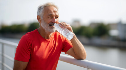 Senior athlete taking a water break after a challenging workout