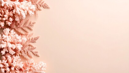 Coral and Fern Border on Peach Background, Neutral Tones