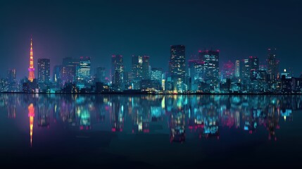 Obraz premium tokyo city skyline at night no logos no brands ar 169