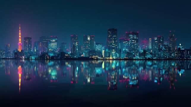 tokyo city skyline at night  no logos no brands ar 169 - Powered by Adobe