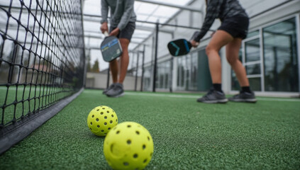 Environmental Responsibility: Action Shot of Padel Game with Recycled Equipment
