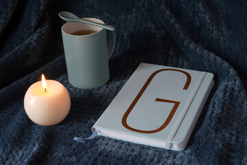 Cozy Morning Still Life Tea, Candle, and Journal
