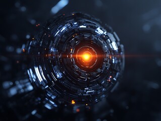 Futuristic Digital Data Hub with Glowing Central Core and Cyber Network Design.