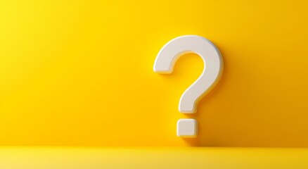 White question mark on a bright yellow background symbolizing confusion and inquiry