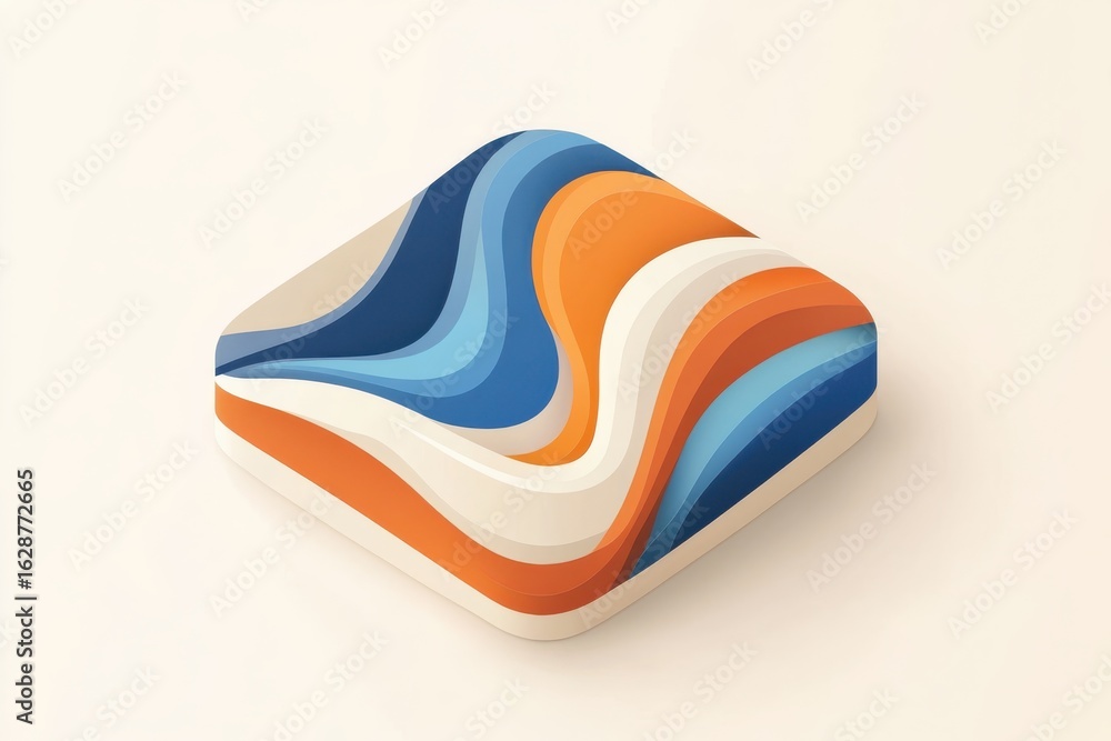 Poster colorful abstract vector app icon with layered geometric shapes in orange, blue, and white tones, cr