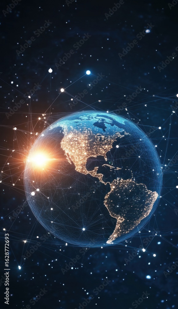 Canvas Prints digital globe with global network connections against a cosmic background, illustrating the concept 