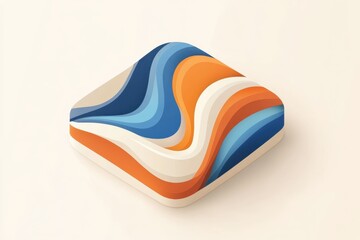 Colorful abstract vector app icon with layered geometric shapes in orange, blue, and white tones, creating a modern and vibrant design perfect for digital interfaces