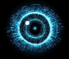 Futuristic digital eye concept with blue circuitry patterns and abstract technology theme in vector illustration design