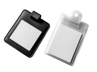 baimple white ID card with black lanyard and badge, isolated on transparent background, cutout, PNG file. The ID is a simple design without any text or graphics (2)