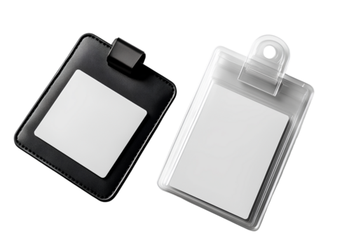  baimple white ID card with black lanyard and badge, isolated on transparent background, cutout, PNG file. The ID is a simple design without any text or graphics (2)