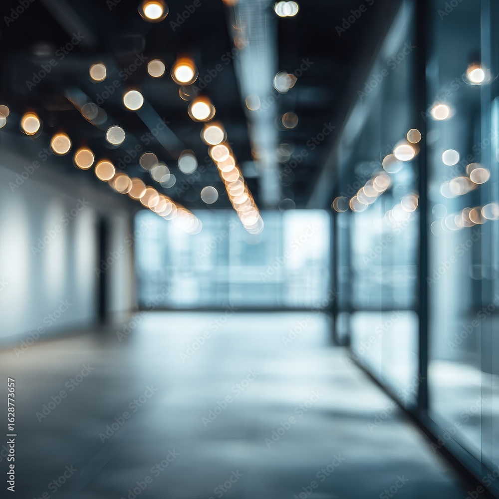 Poster blurred empty open space office abstract light bokeh at office interior background for design