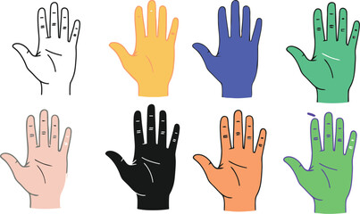 Obraz premium A collage of eight colorful cartoon hands in various positions and orientations