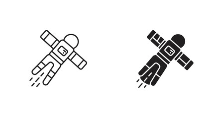 Astronaut in Space Icon with Jetpack in Black and White Style