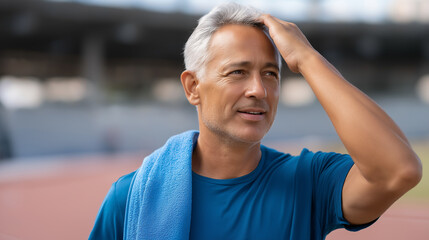 Fototapeta premium Tired but Resilient Older Athlete After Intense Workout