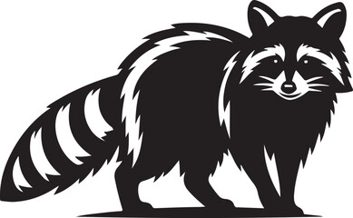 Black and white silhouette of a raccoon standing animal