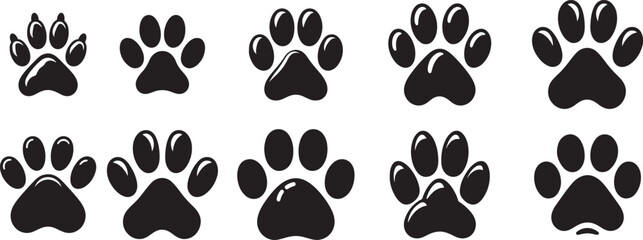 Fototapeta premium Black dog paw prints on white background animal paw