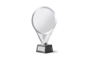 Blank round glass award with black marble stand, ai generated
