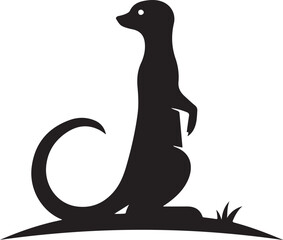 Black silhouette of a meerkat standing on grass animal