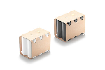 Craft cardboard six pack with black and white can mockup