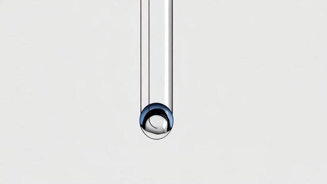 A minimalist animation features two parallel lines descending with a shaded sphere caught in between. The simplicity contrasts with its elegant movement, creating a meditative visual experience. 