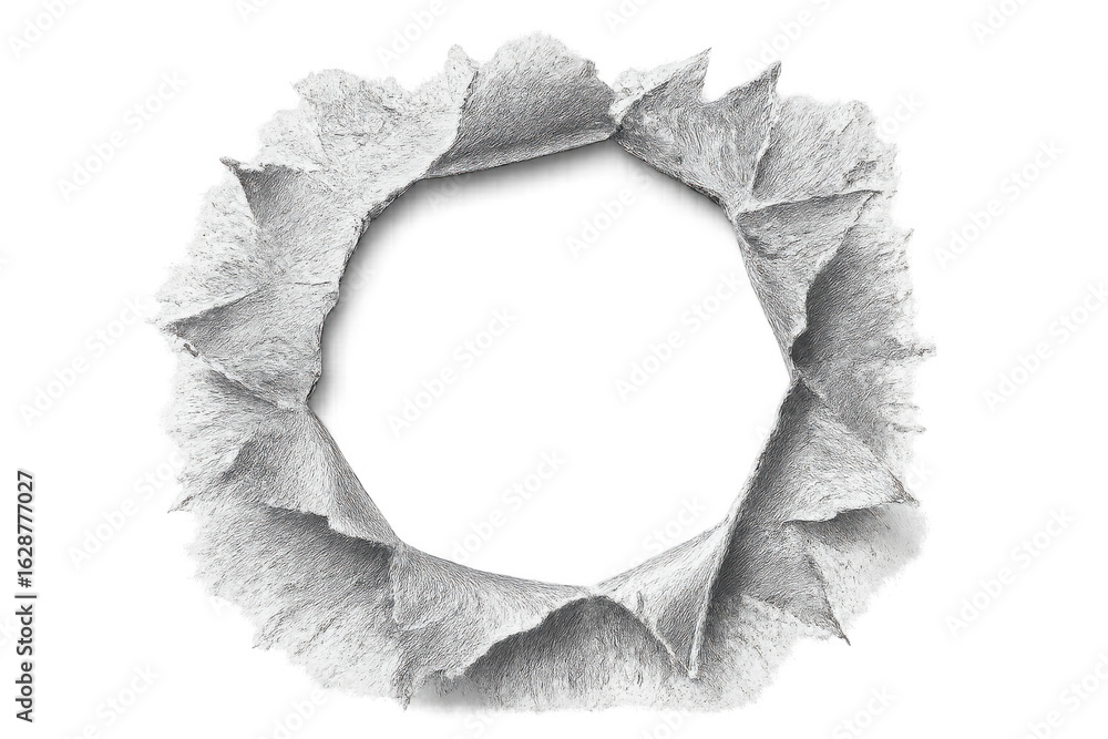 Poster ripped paper hole creating circular frame on transparent background, ideal for overlaying images or 
