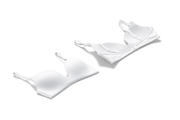 Blank white wireless bra mockup, side view, front and back