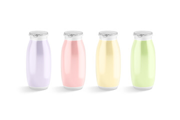 Blank colored plastic bottle with drinkable yogurt mockup, isolated