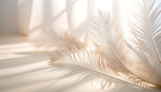 Delicate Feathers Casting Shadows in Soft Light Still Life