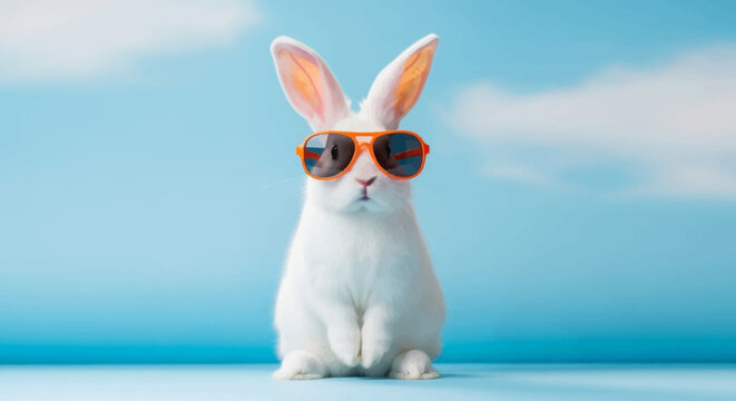 A cute baby cartoon Easter bunny with a sunglass