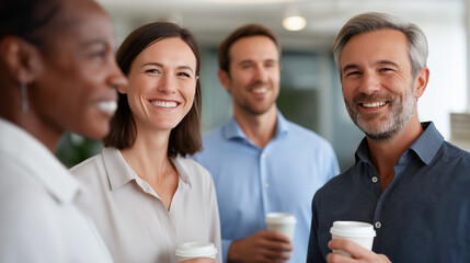 Diverse Executives Enjoying Coffee Break in Modern Office