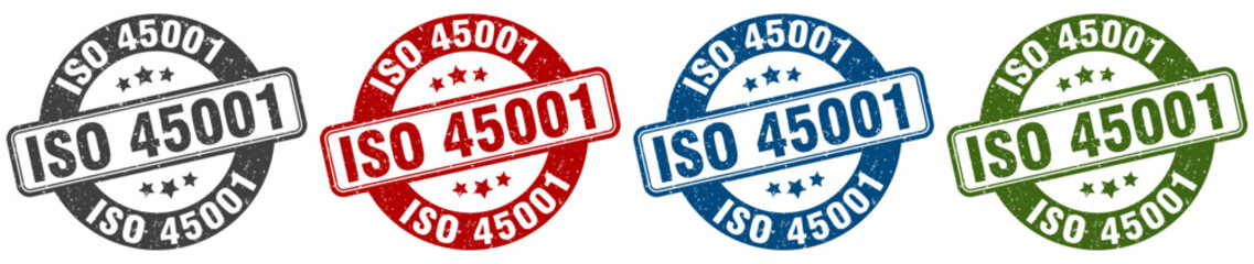 iso 45001 stamp. iso 45001 round stamp set isolated on white background