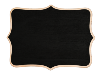 Decorative figured black chalk board with wooden border isolated on white background. Can be used as price tag, sign, menu item or announcement. Ideal for rustic or vintage style projects.