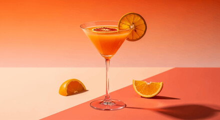 Cocktail drink with orange martini glass