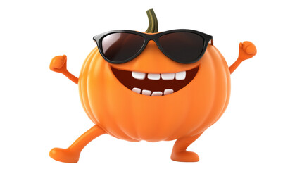 Naklejka premium Cartoon pumpkin with sunglasses isolated on a transparent background