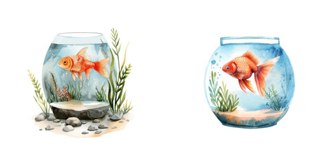 fish tank watercolor vector illustration