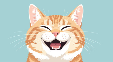 Obraz premium Happy cat: A joyful orange tabby cat with a big, toothy grin radiates pure happiness, perfect for adding a touch of cheer to any project.