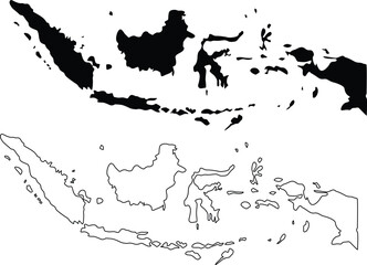 Map of Indonesia Silhouette Flat and Outline Design
