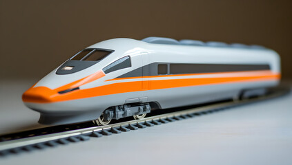 Close-up of a modern high-speed train model on the railway track