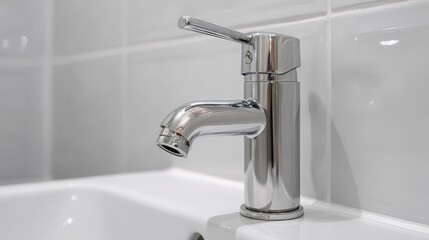 bright space  a silver tap in a white bathroom no logos no brands ar 169