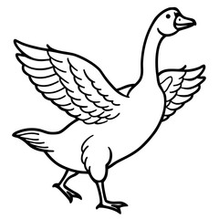 Obraz premium Cartoon goose with wings spread isolated on white background