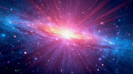 Vibrant spiral galaxy illuminated by cosmic light in deep space