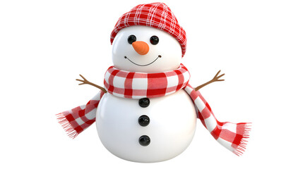 Cute snowman with red hat and scarf isolated on transparent background