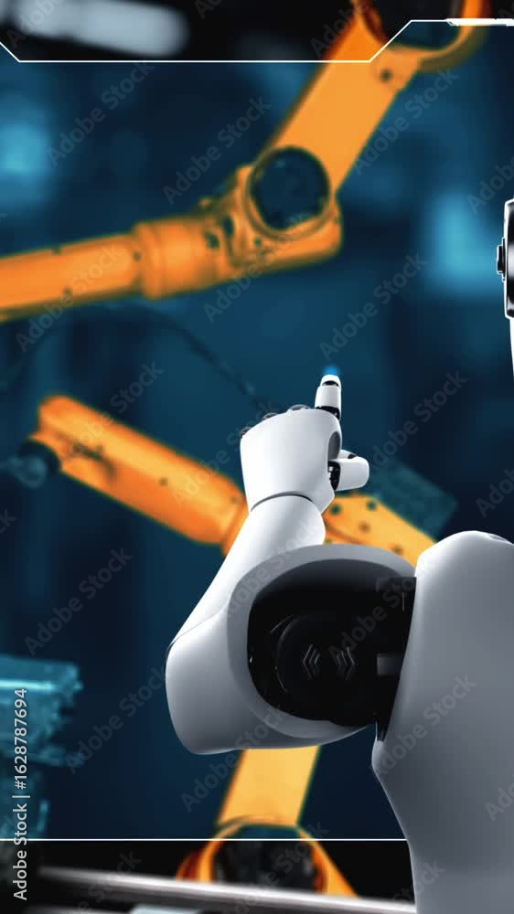 Poster cybernated industry robot and robotic arms for assembly in factory production . concept of artificia