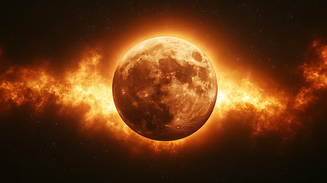 Fiery Blood Moon Eclipse in Cosmic Nebula