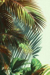 Fototapeta premium Tropical foliage shadows on a light background
