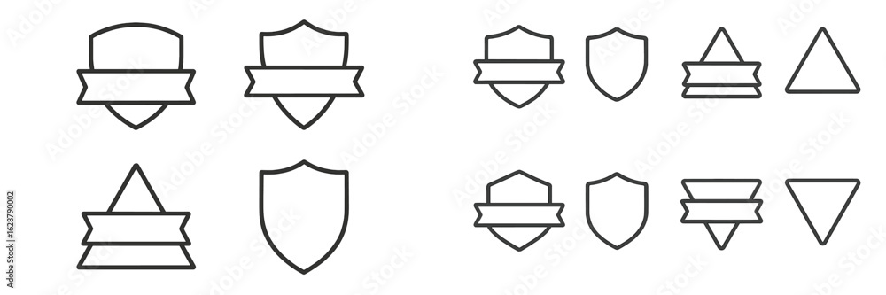 Aufkleber outline and design elements featuring shields and banners for creative projects and graphic design p