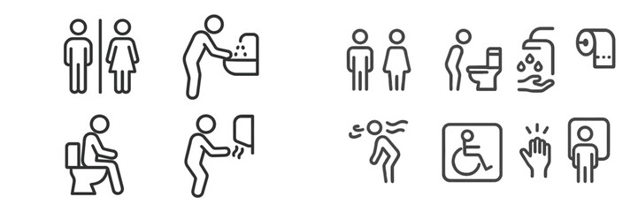Signs and symbols indicating restroom facilities and hygiene practices for public spaces