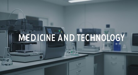 Medicine and Technology - Text over a Modern Laboratory with Scientific Equipment.

